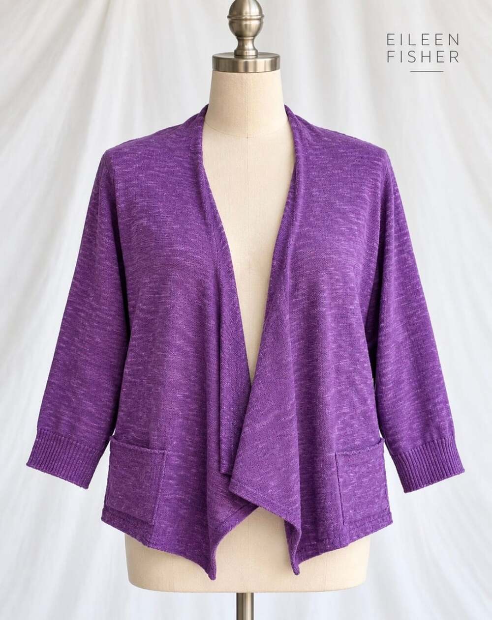 Eileen Fisher Purple Linen Cotton Open Front Cardigan M Draped Lightweight